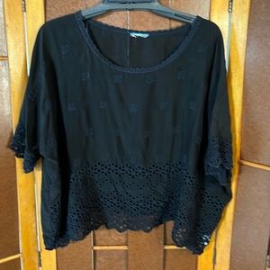 Johnny Was tonal embroidered black blouse.